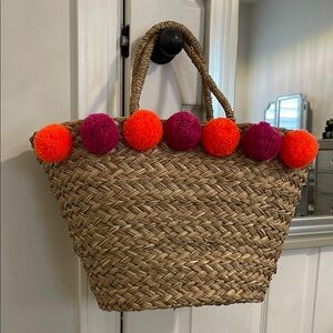 Vibrant Pink and Orange Pom-Pom Tote Bag